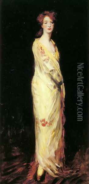 Marjorie in a Yellow Shawl Oil Painting - Robert Henri