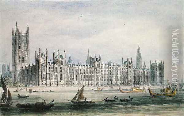 The Houses of Parliament Oil Painting - Thomas Hosmer Shepherd
