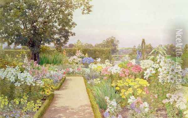 The Lily Border at Great Tangley Manor Surrey Oil Painting - Thomas H. Hunn