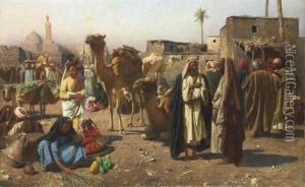 Merchants In A North African Market Oil Painting - Franz Xavier Kosler