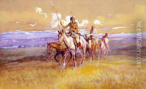 Indian Party Oil Painting - Charles Marion Russell