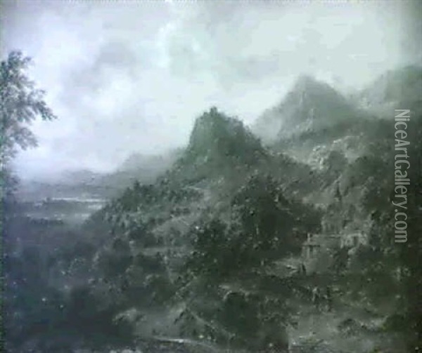 A Mountain Landscape Oil Painting - Herman Saftleven