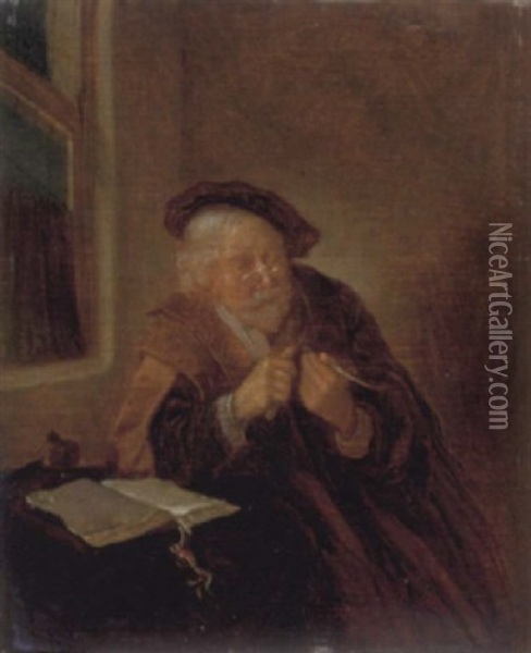 Gelehrter Spitzt Seine Schreibfeder Oil Painting - Quiringh Gerritsz van Brekelenkam