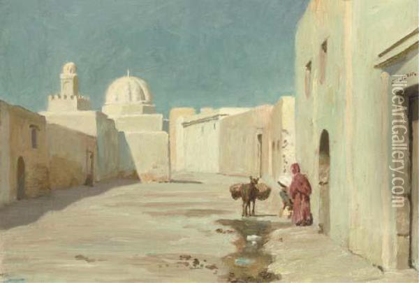 A Little Street In Kairouan, Tunesia Oil Painting - August Le Gras