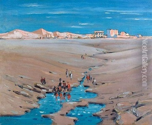 Vue De Palmyre Au Crepuscule Oil Painting - Charles Auguste Mengin