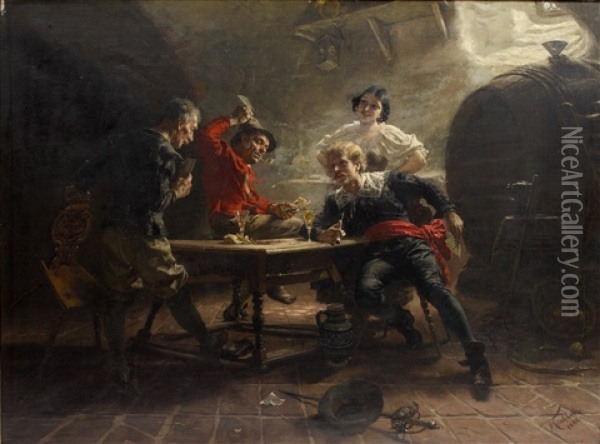 The Card Players Oil Painting - Johann Frank Kirchbach
