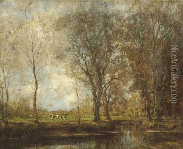 Vordense Beek: Cows In A Meadow Near A Stream Oil Painting - Arnold Marc Gorter