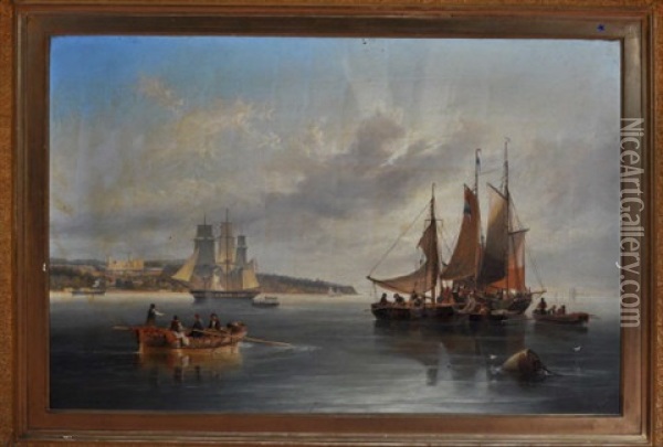 A Dutch Barge And Other Shipping In The Solent Off Osborne House Oil Painting - John Wilson Carmichael