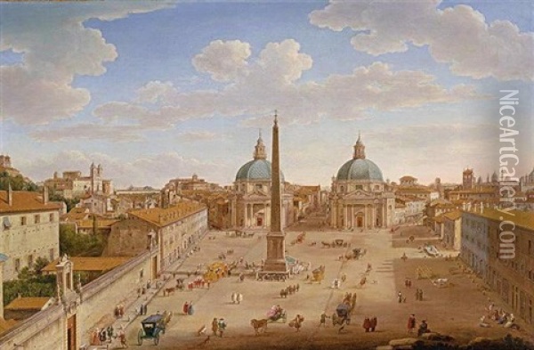 The Piazza Del Popolo, Rome Oil Painting - Hendrick Frans van Lint