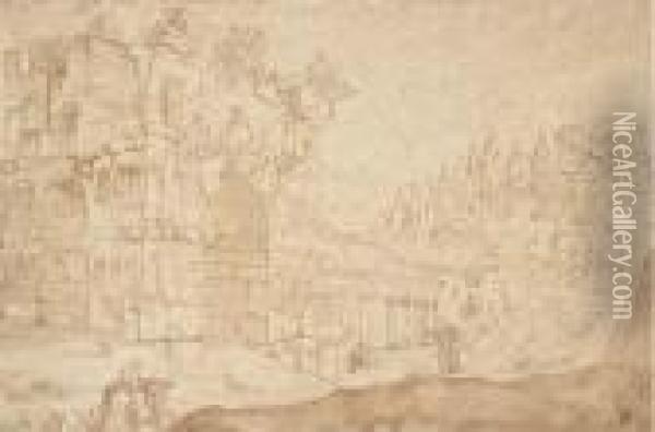 Un Artiste Dessinant L'arc De Janus A Rome Oil Painting - Michel Corneille II