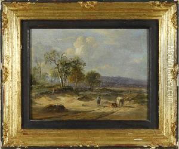 Figure And Cattle On A Path Oil Painting - Jan Van Ravensway