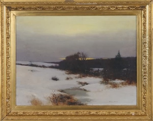 Winter Landscape At Dusk Oil Painting - Bruce Crane