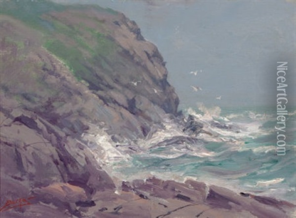 Rocky Seascape Oil Painting - Milton James Burns