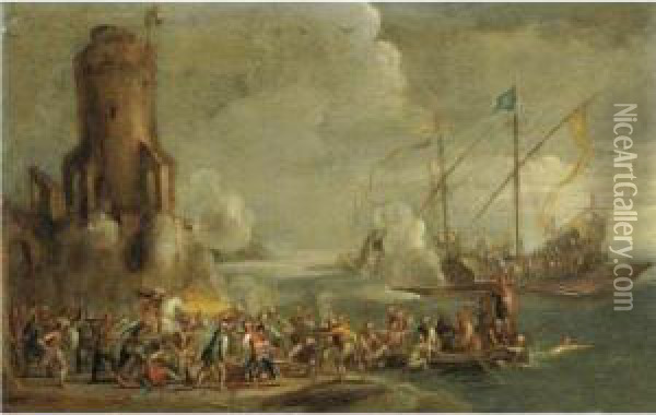 Battagla Con Attacco Navale Oil Painting - Cornelis de Wael