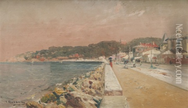 Promeneurs Sur La Corniche A Marseille Oil Painting - Louis Nattero