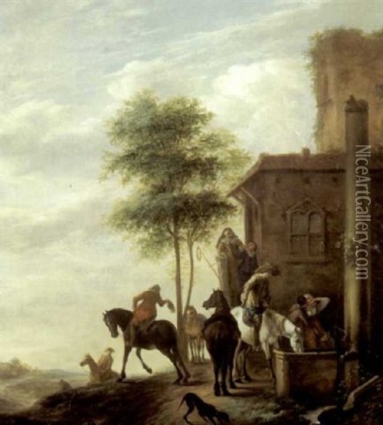 Halte De Cavaliers Oil Painting - Carel van Falens