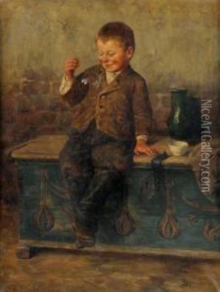 Chlapec S Bublifukom Oil Painting - Geza Peske