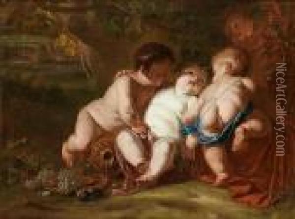 The Infant Bacchus With Putti Oil Painting - Jan Thomas Van Yperen