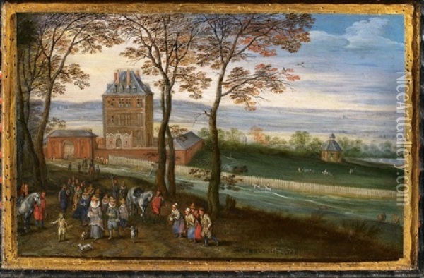 Schloss Mariemont Mit Erzherzog Albrecht Und Isabella Oil Painting - Jan Brueghel the Elder