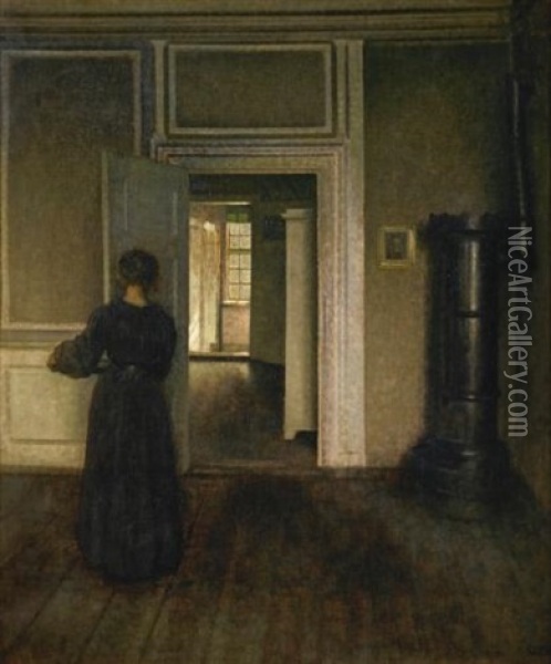 Interior With Stove Oil Painting - Vilhelm Hammershoi