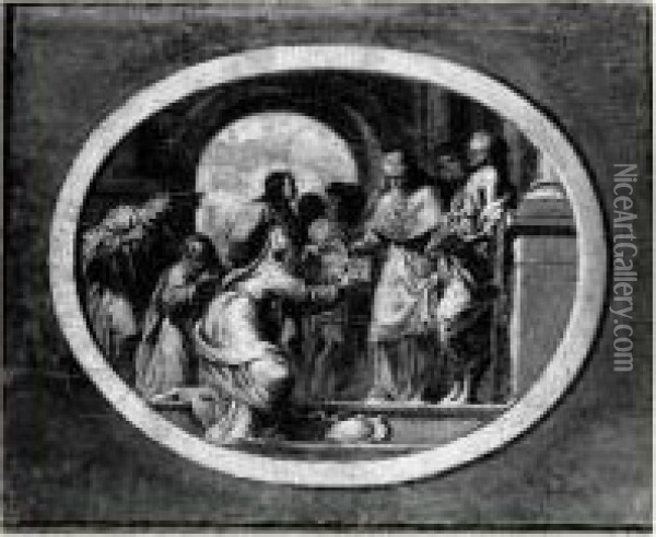Religieuse Faisant Benir La Maquette D'une Eglise Par Le Cardinal
 Chigi (futur Alexandre Vii) Oil Painting - Domenico Manetti