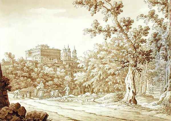 View at Valmontone from a volume of 66 views drawn from nature in the neighbourhood of Rome and Abruzzo 2 Oil Painting - Sir Richard Colt Hoare