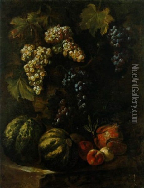 Natura Morta Con Uva, Meloni E Melagrane Oil Painting - Abraham Brueghel