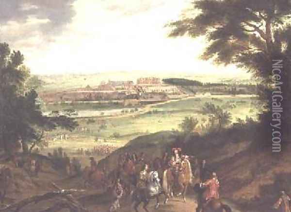 Louis XIV with Versailles in the distance Oil Painting - Jean-Baptiste Martin