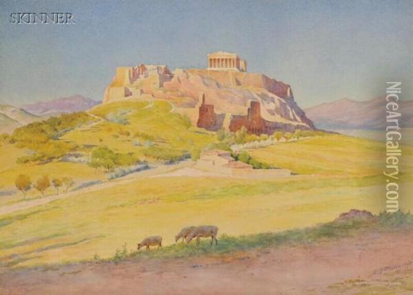 View Of The Acropolis Oil Painting - Harold Broadfield Warren