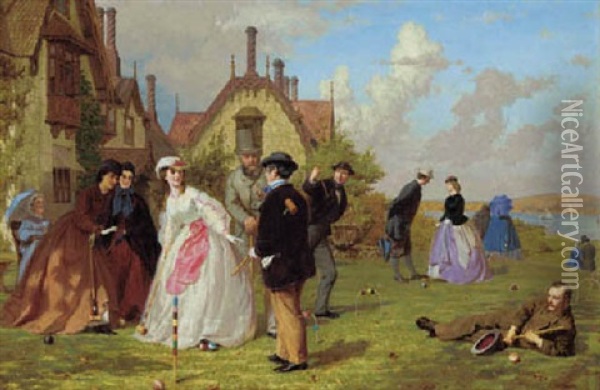 The Croquet Party Oil Painting - George Elgar Hicks
