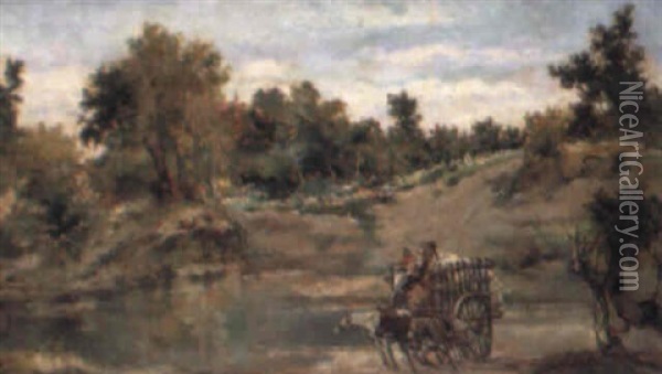 El Carro Cruzando El Rio Oil Painting - Vicente Nicolau Cotanda