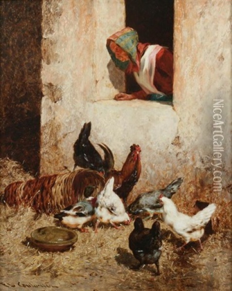 Farmyard Scene Oil Painting - Philibert-Leon Couturier