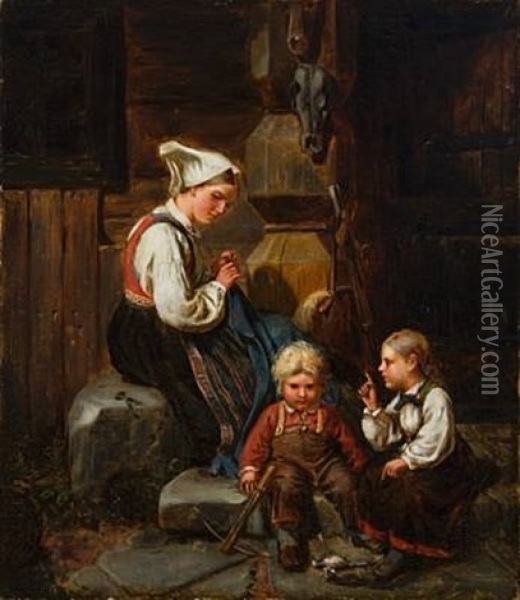 Skjennepreken Oil Painting - Knud Larsen Bergslien