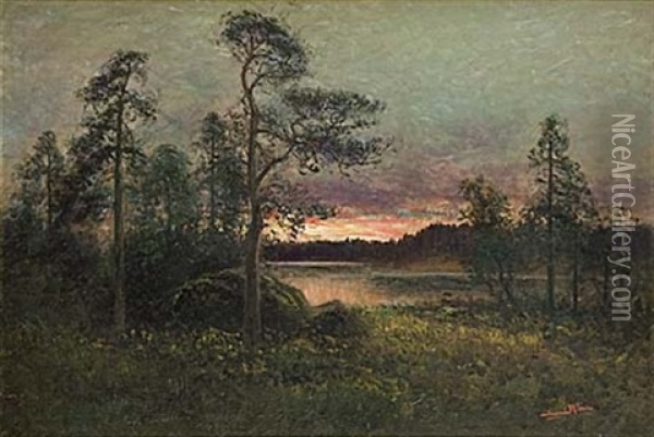 Solnedgang Oil Painting - Johan Severin Nilsson
