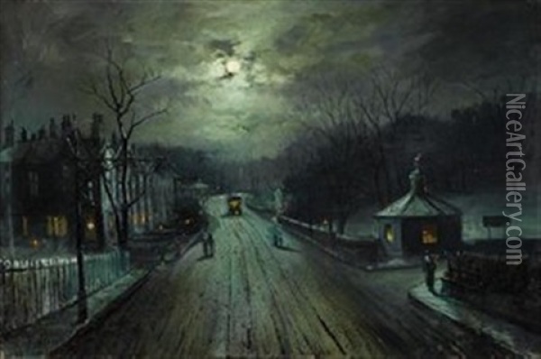 Moonlit Street Scene Oil Painting - Walter Linsley Meegan