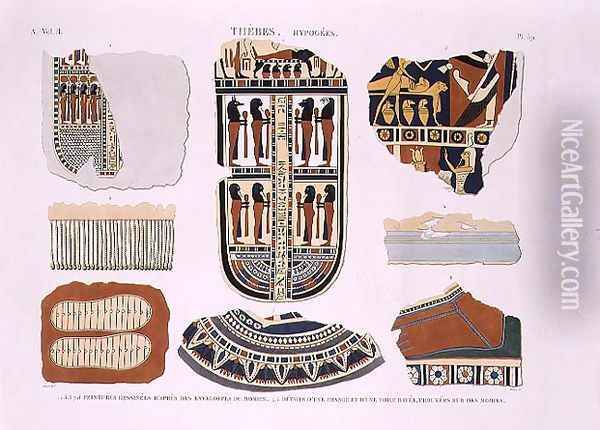 Illustrations of decorative details from the wrappings of mummies Oil Painting - Jomard