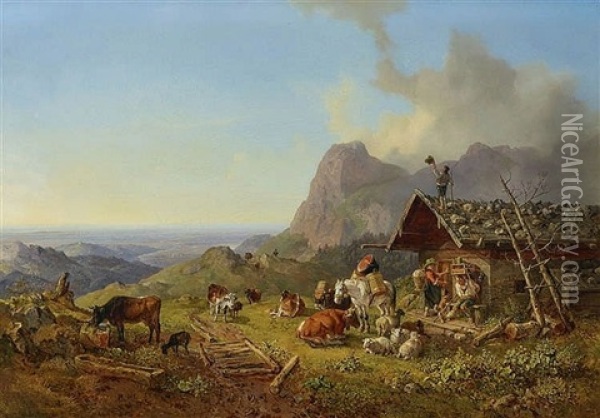 Alm Oil Painting - Heinrich Buerkel