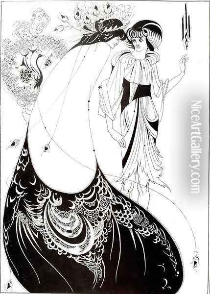 The Peacock Skirt, illustration for the English edition of `Salome' by Oscar Wilde (1854-1900) 1893 Oil Painting - Aubrey Vincent Beardsley