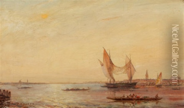 Harbor Scene Oil Painting - Henri Duvieux