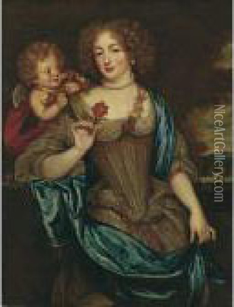 Ritratto Di Giovane Gentildonna Con Una Rosa In Mano Oil Painting - Adriaen Van Der Werff