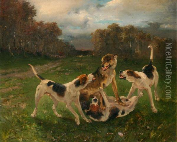 Lotta Di Cani Con Lupo Oil Painting - Pierre Auguste Brunet-Houard
