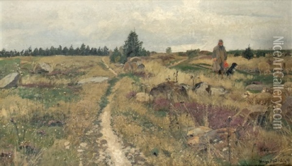 Shepherd In The Heath Oil Painting - Hugo Muehlig