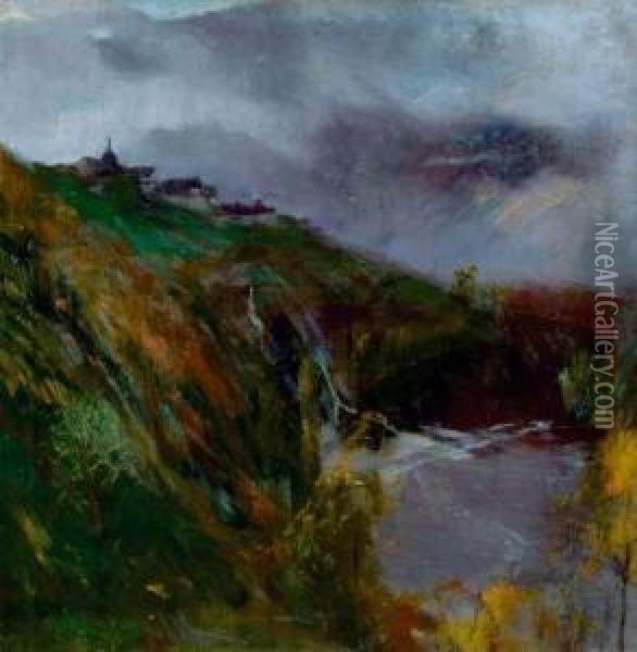 Village Perche, Temps D'orage Oil Painting - Gaston de Latouche
