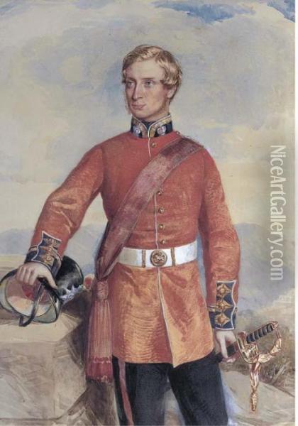 Portrait Of A Colonel In The 
Coldstream Guards, Three-quarter-length, Standing In A Mountainous 
Landscape Oil Painting - John Hoppner
