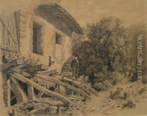 The Watermill Oil Painting - Arsenii Ivanovich Meshcherskii