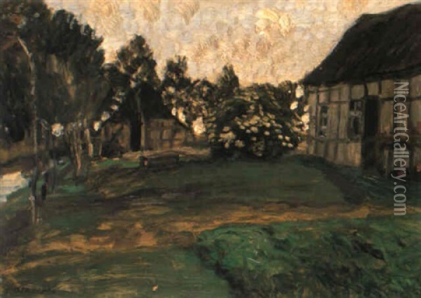 Bauernhauser An Einem Kleinen Kanal Oil Painting - Otto Modersohn