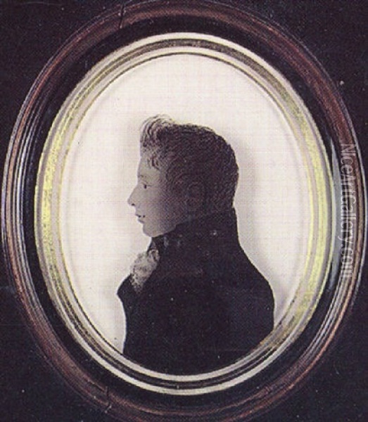 A Young Midshipman, Wearing High Collared Coat And Lace Cravat Oil Painting - Arthur Lea