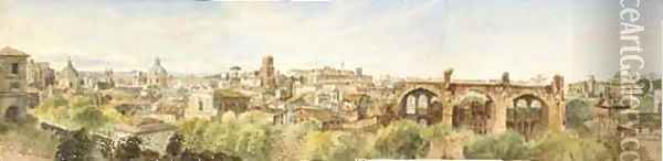A panoramic view of the Farnesina and the city of Rome Oil Painting - Harriet Cheney