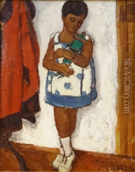 Little Girl With Doll Oil Painting - Stefan Dimitrescu