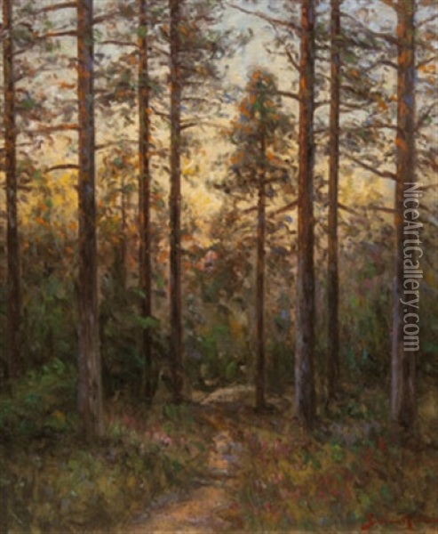Skogslandskap Oil Painting - Johan Severin Nilsson